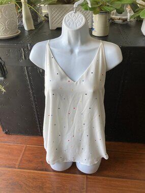 Loft V Neck White With Colorful Dots Racer Back Camisole Top X Small